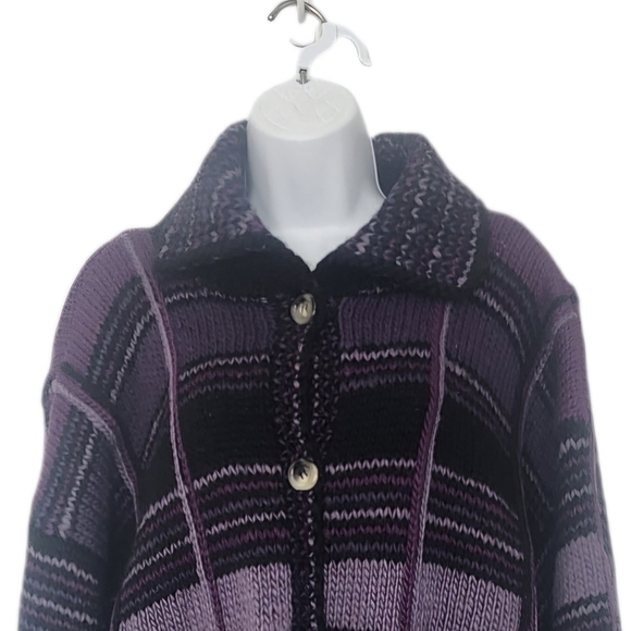 Vintage Dobrila Handknit 100% Wool Sweater Size Large Pockets Retro Plaid. - Picture 4 of 9